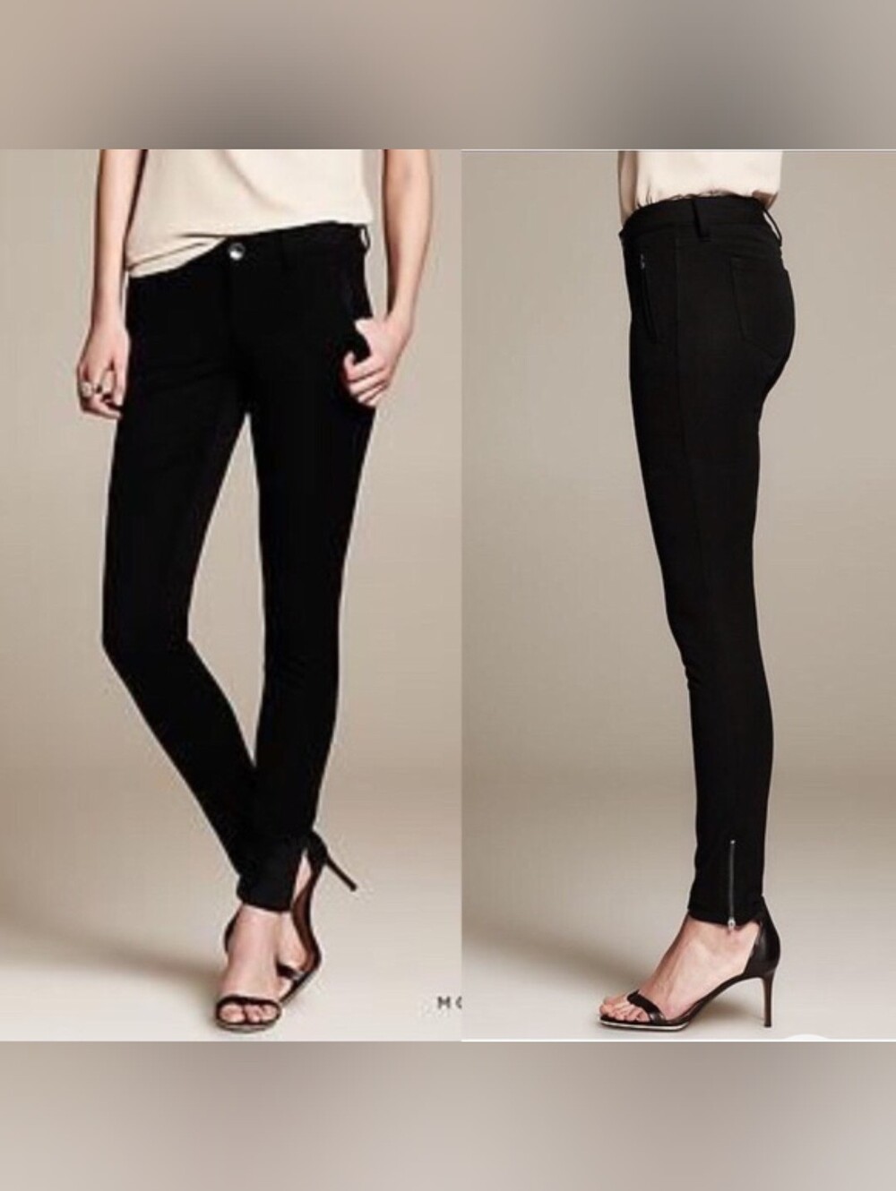 Banana Republic Sloan Crop Leggings Ankle Zippers Black Size 2 Crop Short